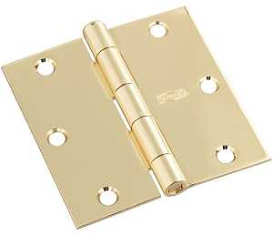 National Hardware N830-320 Square Corner Door Hinge, Cold Rolled Steel, Brass, Full-Mortise Mounting