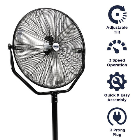 MaxxAir HVPF 30 YOKE High-Velocity Pedestal Fan, 120 V, 1.65 A, 360 deg Sweep, 30 in Dia Blade, Black