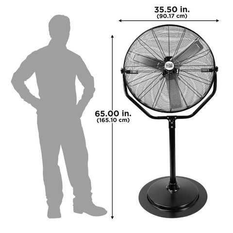 MaxxAir HVPF 30 YOKE High-Velocity Pedestal Fan, 120 V, 1.65 A, 360 deg Sweep, 30 in Dia Blade, Black