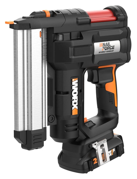 Worx WX840L Brad Nailer Gun Kit, Battery Included, 20 V, 2 Ah, 18 ga Magazine, 18 ga Nail