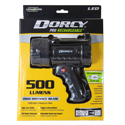 Dorcy 41-1031 Rechargeable Spotlight, LED Lamp, 500 Lumens Lumens, Black Fixture