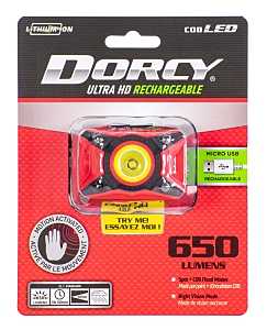 Dorcy Ultra HD 41-4337 Rechargeable Headlamp, 1200 mAh, Lithium-Ion Battery, LED Lamp, 650 Lumens, Flood, Spot Beam, Red