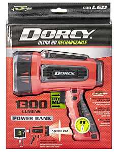 Dorcy Ultra HD Series 41-4356 Rechargeable Spotlight and Power Bank, LED Lamp, 1300 Lumens Lumens, Black Fixture