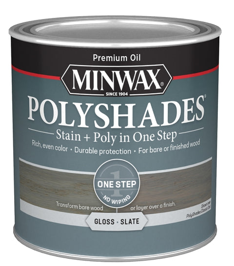 Minwax PolyShades 214984444 Interior Wood Stain, Gloss, Slate, Liquid, 0.5 pt