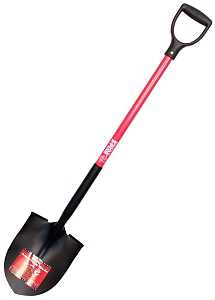 BULLY Tools 62510 Professional-Grade Shovel, Round Point, 44 in OAL, 9-1/2 in W Blade, Steel Blade, Fiberglass Handle