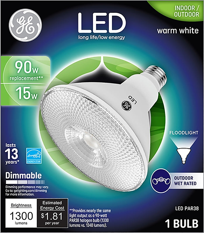 GE 38451 LED Bulb, Flood/Spotlight, PAR38 Lamp, 90 W Equivalent, E26 L ...