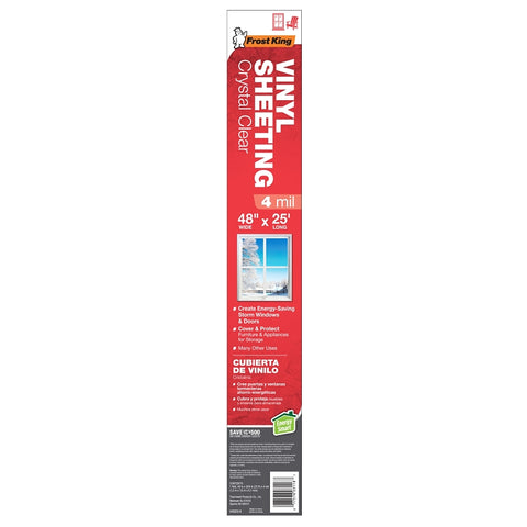 Frost King V4825/4 Vinyl Sheeting, 25 ft L, 48 in W, Crystal Clear