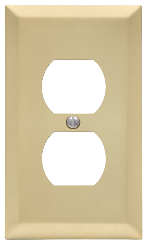 Amerelle 163DSB Receptacle Wallplate, 5 in L, 2-7/8 in W, 1 -Gang, Steel, Satin Brass, Screw Mounting, Pack of 4