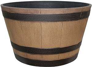 Southern Patio HDR-055471 Planter, 13.04 in H, 22.24 in W, 22.24 in D, Round, Whiskey Barrel Design, Resin, Natural Oak