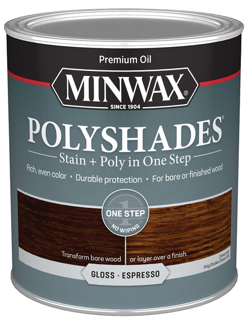 Minwax PolyShades 614970444 Waterbased Polyurethane Stain, Gloss, Liquid, Espresso, 1 qt