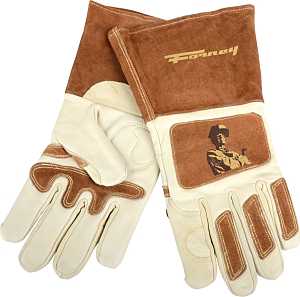 ForneyHide 53411 Welding Gloves, Men's, XL, Gauntlet Cuff, Brown/White, Reinforced Crotch Thumb