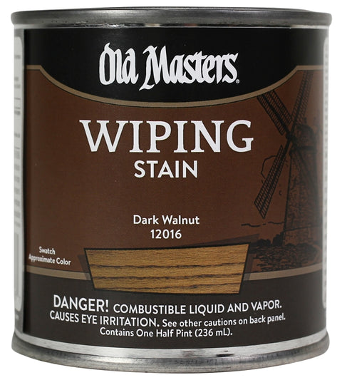 Old Masters 12016 Wiping Stain, Dark Walnut, Liquid, 0.5 pt, Can