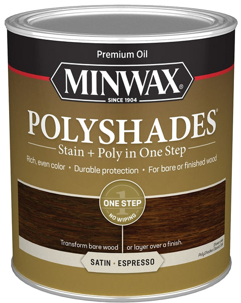 Minwax PolyShades 613970444 Stain and Polyurethane, Satin, Liquid, Espresso, 1 qt