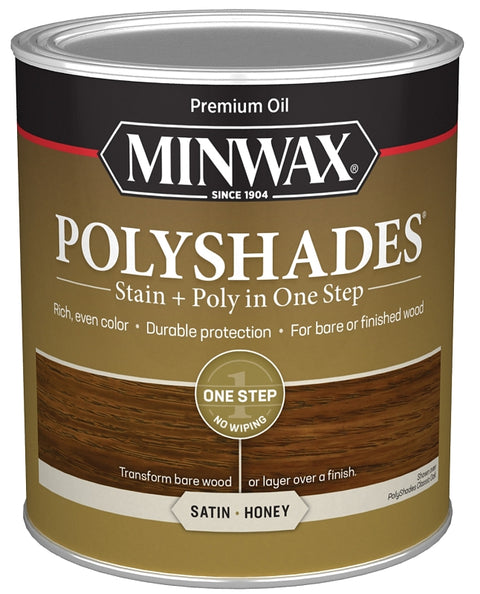 Minwax 613960444 Waterbased Polyurethane Stain, Satin, Liquid, Honey, 1 qt, Pack of 4