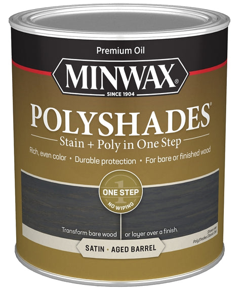 Minwax PolyShades 613994444 Interior Wood Stain, Satin, Aged Barrel, Liquid, 1 qt