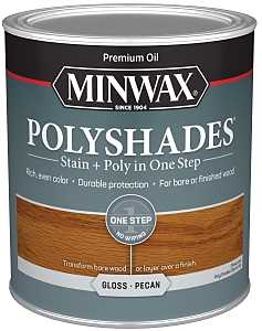 Minwax 61420444 Waterbased Polyurethane Stain, Oil, Water Base, Pecan, Gloss, 1 qt Can, 0.9 Specific Gravity