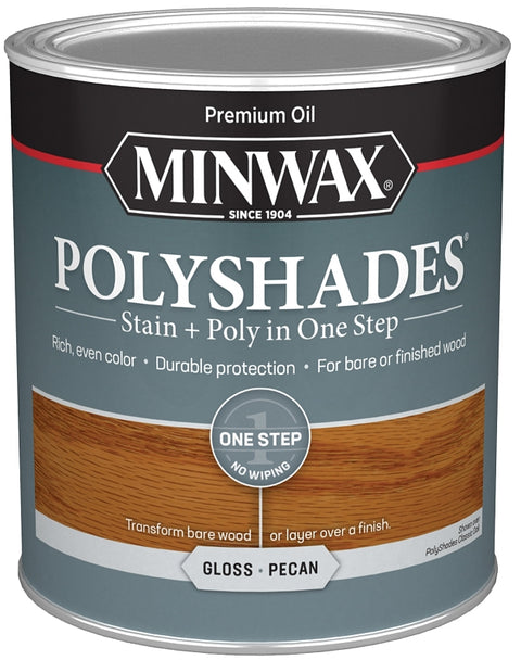 Minwax 61420444 Waterbased Polyurethane Stain, Oil, Water Base, Pecan, Gloss, 1 qt Can, 0.9 Specific Gravity