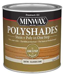 Minwax 213704444 Waterbased Polyurethane Stain, Satin, Liquid, Classic Oak, 0.5 pt, Can