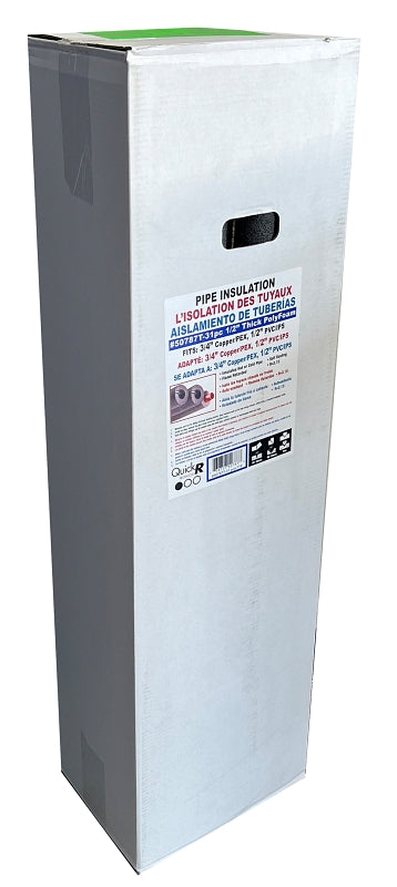 Quick R 50787T Pipe Insulation, 7/8 in ID x 1-7/8 in OD Dia, 46 in L, Poly, Charcoal, 3/4 in Pipe, Pack of 31