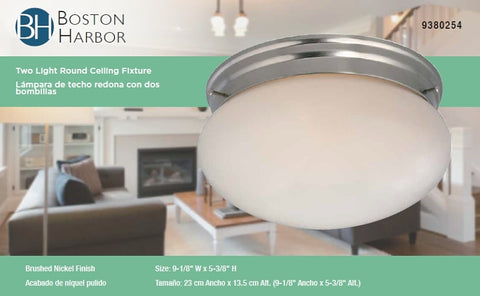 Boston Harbor F14BB02-8005-BN Two Light Round Ceiling Fixture, 120 V, 60 W, 2-Lamp, A19 or CFL Lamp