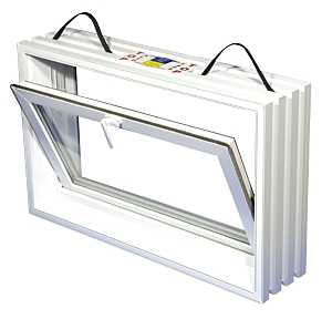 Duo-Corp 3216HOPF8 Hopper Basement Window, 7-7/8 in W Actual, 16 in H Actual, Glass Glass/Screen, Vinyl Frame