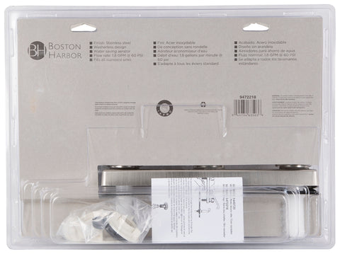 Boston Harbor JY-8201BN Kitchen Faucet, 1.8 gpm, 2-Faucet Hole, Plastic, Stainless Steel, Deck Mounting, Round Handle