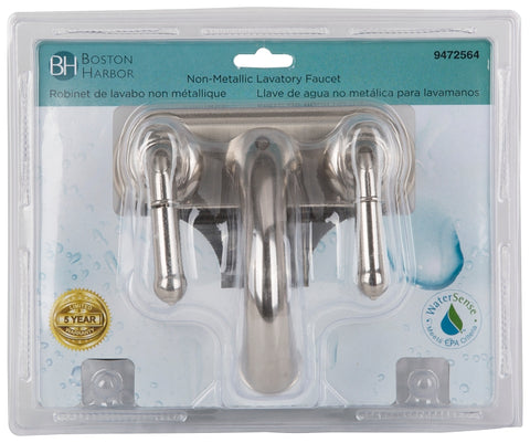 Boston Harbor JY-4233BN Lavatory Faucet, 1.5 gpm, 2-Faucet Handle, Brass, Nickel Plated, Lever Handle