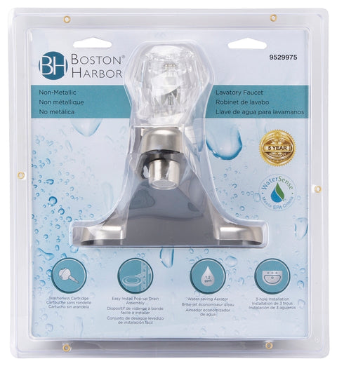 Boston Harbor JY-4100PRBN Lavatory Faucet, 1.5 gpm, 1-Faucet Handle, Brushed Nickel, Round Handle