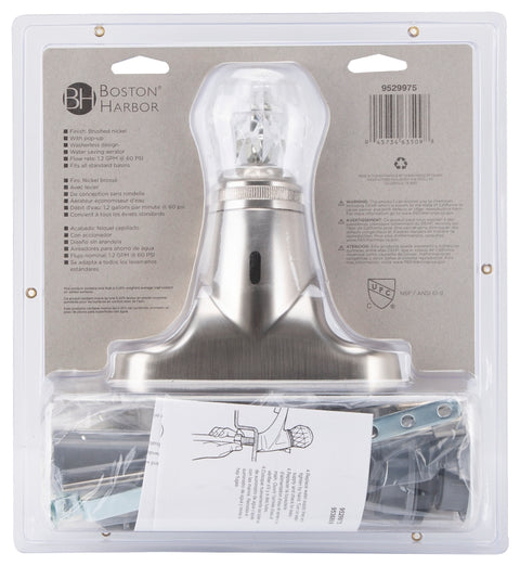 Boston Harbor JY-4100PRBN Lavatory Faucet, 1.5 gpm, 1-Faucet Handle, Brushed Nickel, Round Handle