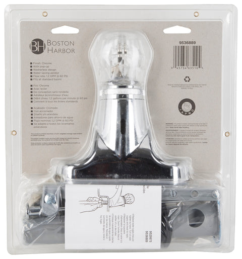Boston Harbor PF4101S-P Lavatory Faucet, 1.5 gpm, 1-Faucet Handle, Plastic, Chrome Plated, Round Handle