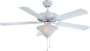 Boston Harbor CF-B552+1F242WH Ceiling Fan, 5-Blade, Bleached Oak/White Blade, 52 in Sweep, MDF Blade, 3-Speed