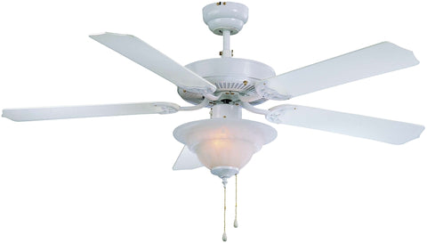 Boston Harbor CF-B552+1F242WH Ceiling Fan, 5-Blade, Bleached Oak/White Blade, 52 in Sweep, MDF Blade, 3-Speed