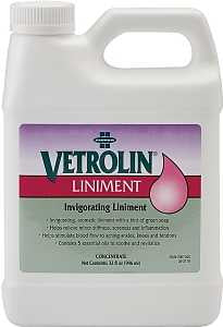 Farnam Vetrolin 80192 Invigorating Liniment, Liquid, Transparent Green, Alcoholic Aroma, 32 oz