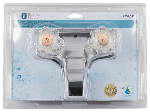 Boston Harbor PF4201A-P Lavatory Faucet, 1.5 gpm, 2-Faucet Handle, Chrome Plated, Round Handle