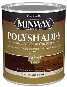 Minwax PolyShades 613850444 Wood Stain and Polyurethane, Satin, Mission Oak, Liquid, 1 qt, Can