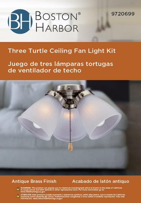 Boston Harbor CF-3FLK-AB Ceiling Fan Light Kit, Frosted Glass, Antique Brass, Antique Brass