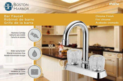 Boston Harbor PFN47850CP-LF Bar Sink Faucet, 1.8 gpm, 2-Faucet Handle, 3-Faucet Hole, Metal, Chrome Plated