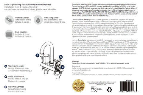 Boston Harbor PFN47850CP-LF Bar Sink Faucet, 1.8 gpm, 2-Faucet Handle, 3-Faucet Hole, Metal, Chrome Plated