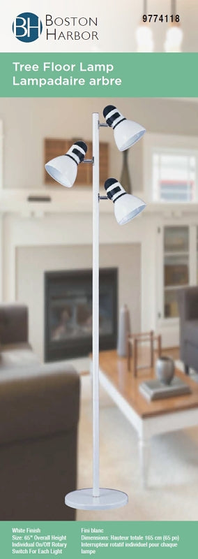 Boston Harbor TL-TREE-134-WH Tree Lamp, 120 V, 180 W, 3-Lamp, Incandescent Lamp, Metal, White Finish