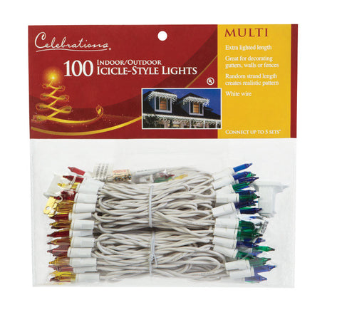 Celebrations Incandescent Mini Icicle Light Set Multicolored 10 ft. L 100 lights