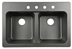 Kindred FTB904BX Kitchen Sink, 4-Deck Hole, 33 in OAW, 22 in OAH, 9 in OAD, Tectonite, Black, Top