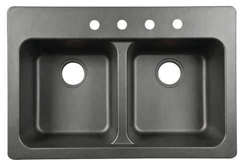 Kindred FTB904BX Kitchen Sink, 4-Deck Hole, 33 in OAW, 22 in OAH, 9 in OAD, Tectonite, Black, Top