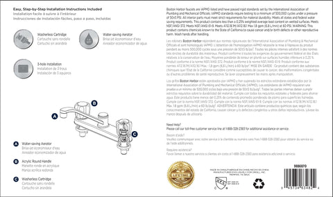 Boston Harbor GU-F8020002CP-LF Kitchen Faucet, 1.8 gpm, 3-Faucet Hole, Metal/Plastic, Chrome Plated, Deck Mounting