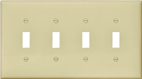 Eaton Wiring Devices PJ4V Wallplate, 4-7/8 in L, 8.56 in W, 4 -Gang, Polycarbonate, Ivory, High-Gloss