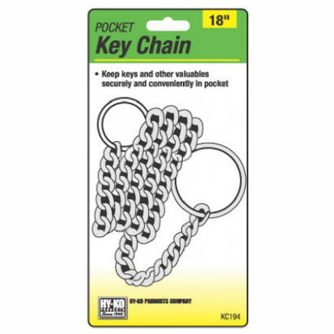 Hy-Ko KC194 Key Chain, 1-1/8 in OD x 18 in L Dimensions, Nickel, Pack of 5