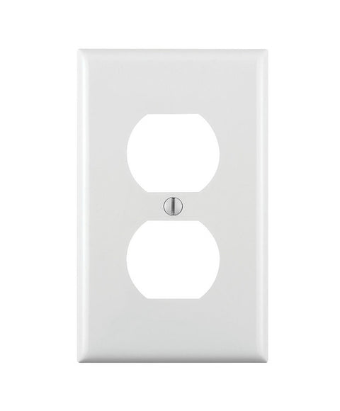 Leviton 80703-W Receptacle Wallplate, 4-1/2 in L, 2-3/4 in W, 1 -Gang, Nylon, White, Smooth, Flush Mounting