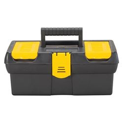 Stanley STST13011 Tool Box with Tote Tray, 1.1 gal, Plastic, Black/Yellow, 4-Compartment 