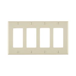 Leviton 80412-T Wallplate, 4-1/2 in L, 8.18 in W, 4-Gang, Thermoset Plastic, Light Almond, Smooth 