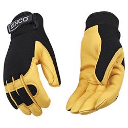 KincoPro 101-L Safety Gloves, Mens, L, Wing Thumb, Hook and Loop Cuff, Polyester/Spandex Back, Gold 