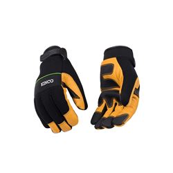 KincoPro 102-L Safety Gloves, Mens, L, Wing Thumb, Hook and Loop Cuff, Polyester/Spandex Back, Gold 
